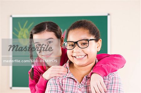 Portrait of Girls in Classroom, Baden-Wurttemberg, Germany