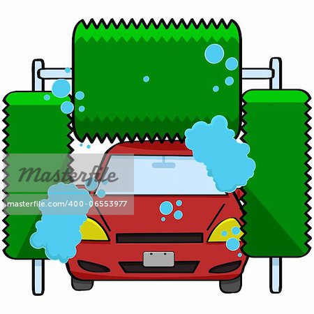 Cartoon illustration of a car inside a car wash