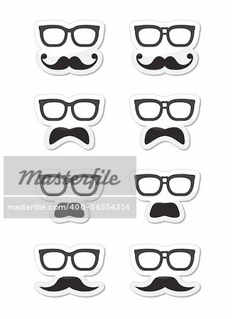 Funny mask - glasses with plaster and moustache icons set