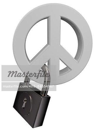 peace symbol and padlock on white background - 3d illustration