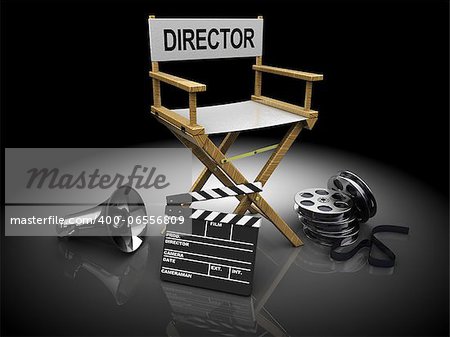 3d illustration of filmmaker equipment over black background