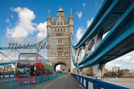 The famous Tower Bridge in London, UK. Sunny day. Photograph taken with the tilt-shift lens, vertical lines of architecture preserved