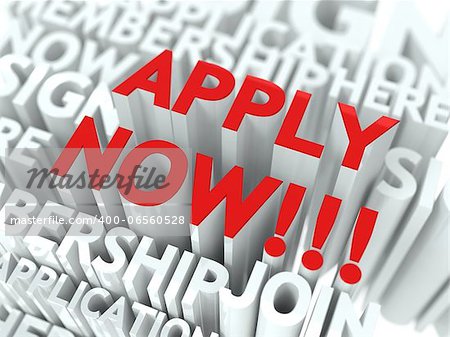 Apply Now Concept. The Word of Red Color Located over Text of White Color.