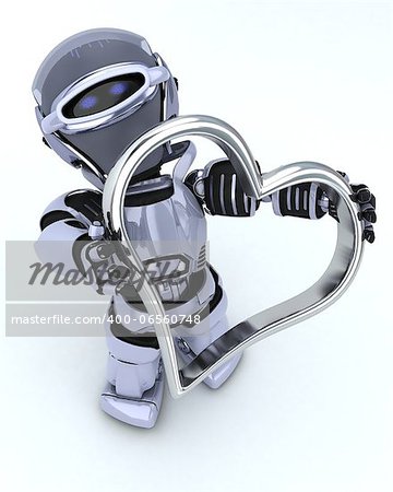 3D render of a Robot with heart charm