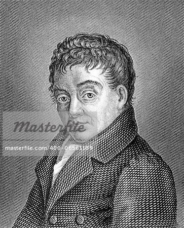 Christian Ludwig Neuffer (1769-1839) on engraving from 1859. German poet and theologian. Engraved by unknown artist and published in Meyers Konversations-Lexikon, Germany,1859.