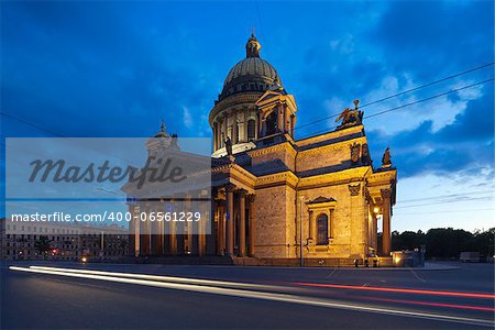 The most famous symbol of St. Petersburg - St. Isaac's Cathedral on a white night. Russia. Photograph taken with the tilt-shift lens, vertical lines of architecture preserved