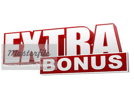 extra bonus banner, 3d text red white letters and block, business concept