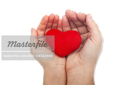 Red heart is in the couple hands