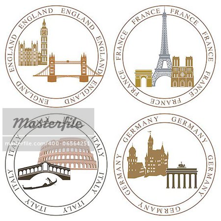 Europe landmarks and main cities