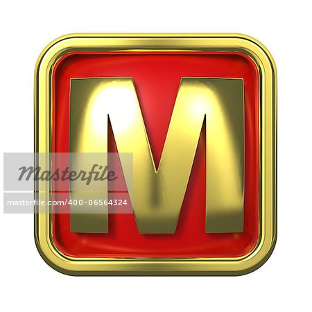 Gold Letter "M" on Red Background with Frame.