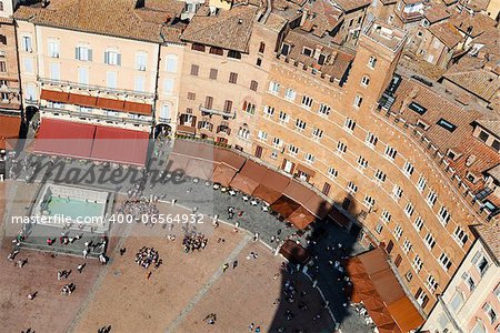 Aerial View on Piazza del Campo, Central Square of Siena, Tuscany, Italy