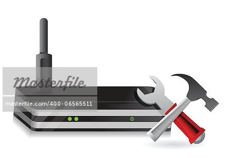 Wireless Router and tools illustration design over a white background