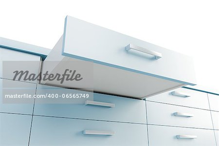 cupboard with opened drawer, 3d render