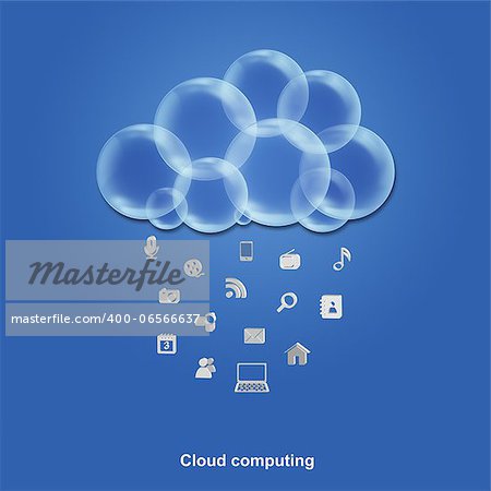 Cloud computing illustration - with services raining down