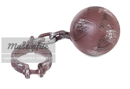 ball and chain over white background
