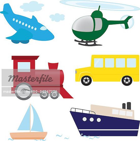 Colorful set of cartoon transport isolated on white