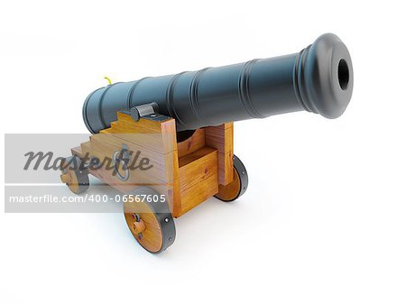 Old pirate cannon on a white background