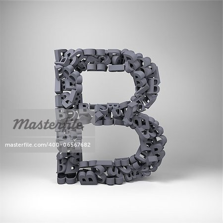 Letter B made out of scrambled small letters in studio setting