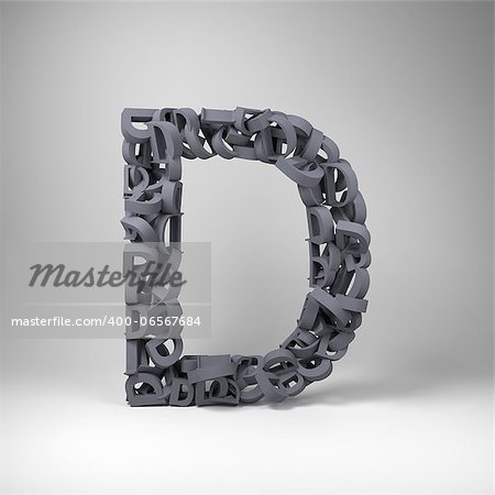 Letter D made out of scrambled small letters in studio setting