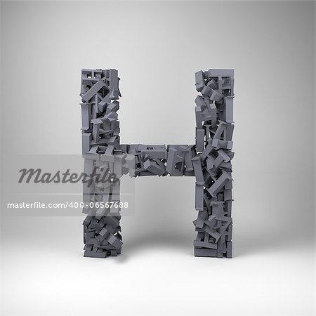 Letter H made out of scrambled small letters in studio setting