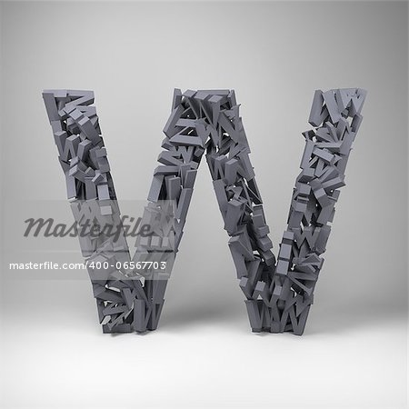 Letter W made out of scrambled small letters in studio setting