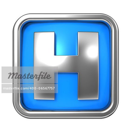 Silver Letter in Frame, on Blue Background - Letter H