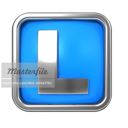 Silver Letter in Frame, on Blue Background - Letter L