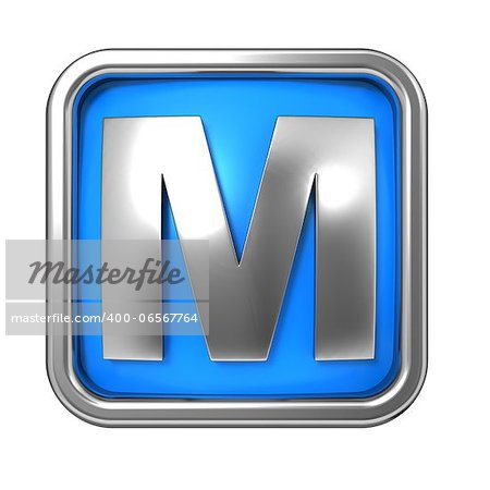 Silver Letter in Frame, on Blue Background - Letter M