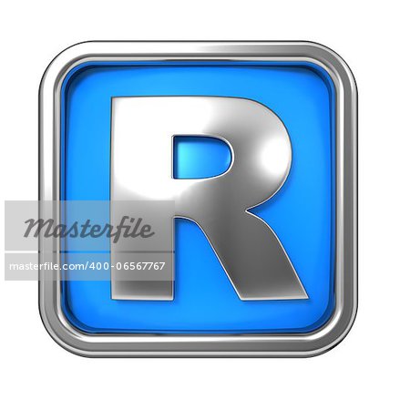 Silver Letter in Frame, on Blue Background - Letter R