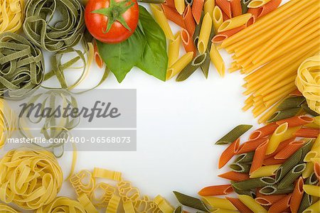 Overhead various Italian pasta background