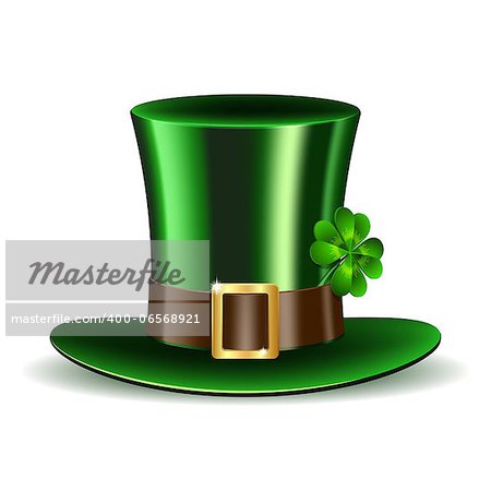 Green St. Patrick's Day hat with clover. Vector illustration