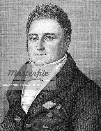 Jacques Laffitte (1767-1844) on engraving from 1859. French banker and politician. Engraved by unknown artist and published in Meyers Konversations-Lexikon, Germany,1859.