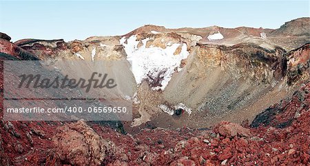 Wide panoramic photo of the crater of the Mt. Fuji, Japan