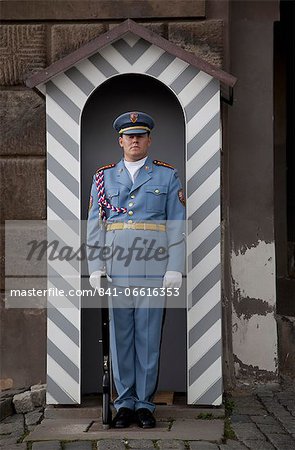 Sentry in his sentry-box at Prague Castle, Prague, Czech Republic, Europe