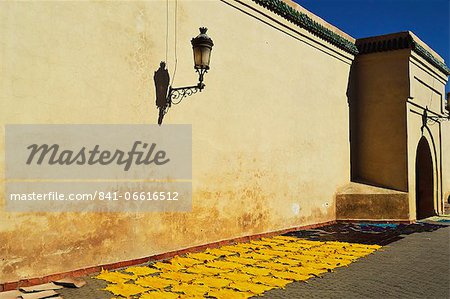Leather drying in sun at Koutoubia Mosque, Marrakesh, Morocco,North Africa, Africa