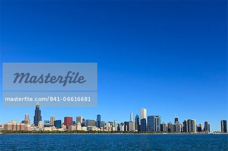Skyline from Lake Michigan, Chicago, Illinois, United States of America, North America