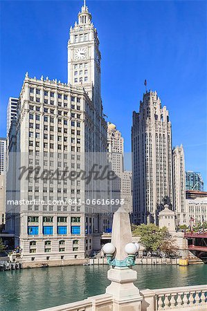 The Wrigley Building and Tribune Tower by the Chicago River, Chicago, Illinois, United States of America, North America