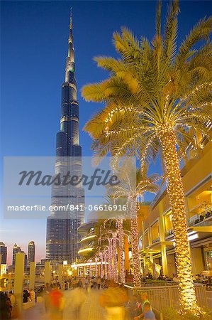 Burj Khalifa and Dubai Mall at dusk, Dubai, United Arab Emirates, Middle East