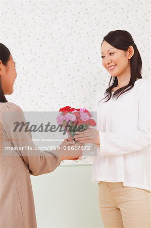 Girl Giving Flower Present To Her Mother