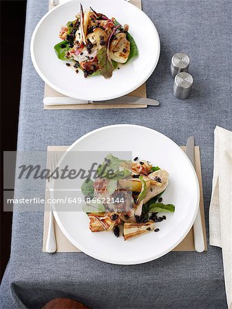 Plate of pheasant with parsnip salad