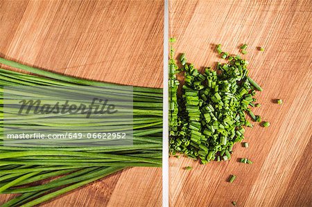 Diptych of whole and chopped chives