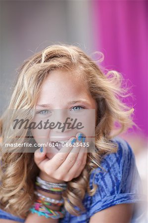 Girl gasping with hand over mouth