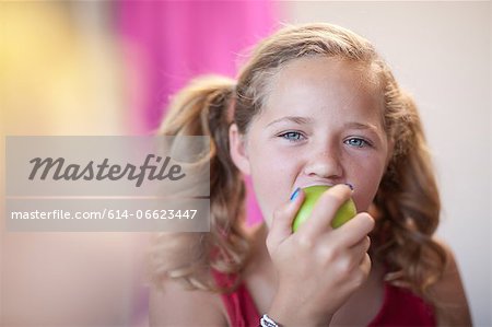 Close up of girl eating apple