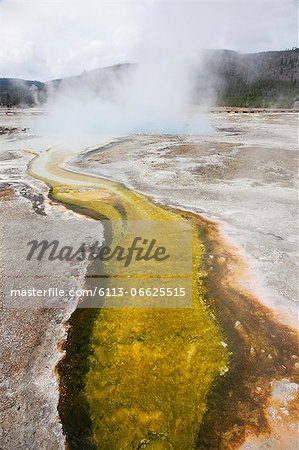 Steam rising from hot spring in basin