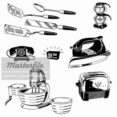 Vector Retro Appliance Graphics. Great for any vintage or retro design.