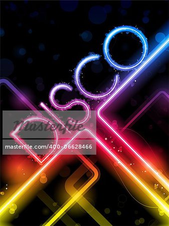 Vector - Disco Abstract Colorful Lines on Black Background