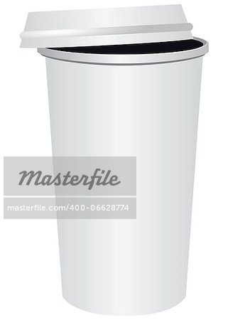 Disposable paper cup for coffee with a lid. Vector illustration.