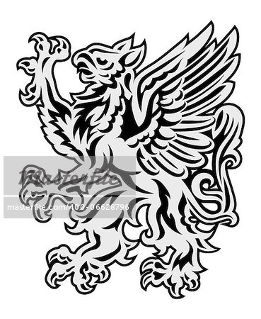 Heraldry style griffin illustration isolated on white