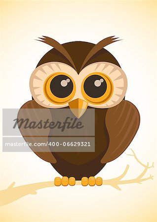 Vector illustration of cute owl sitting on branch