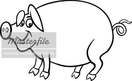 Black and White Cartoon Illustration of Funny Pig Farm Animal for Coloring Book
